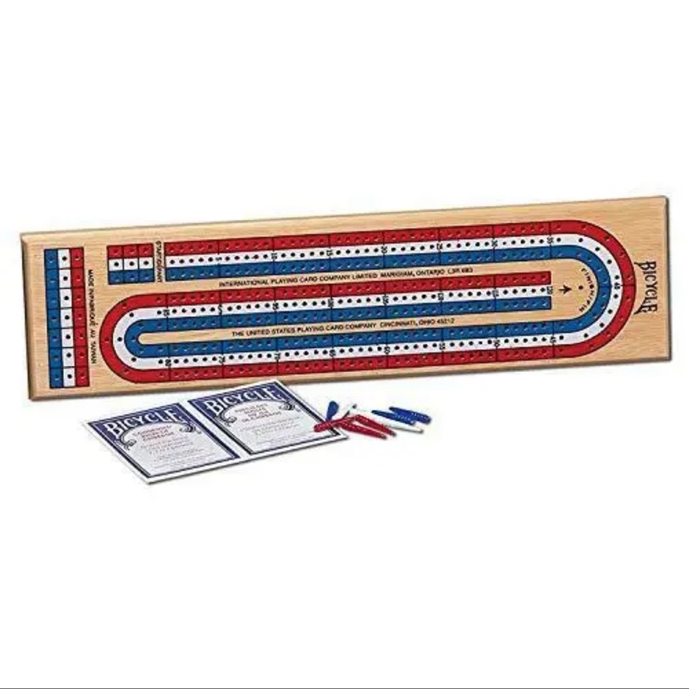 Bicycle Cribbage Set FACTORY SEALED 3-Track Color Coded Wooden Board Game